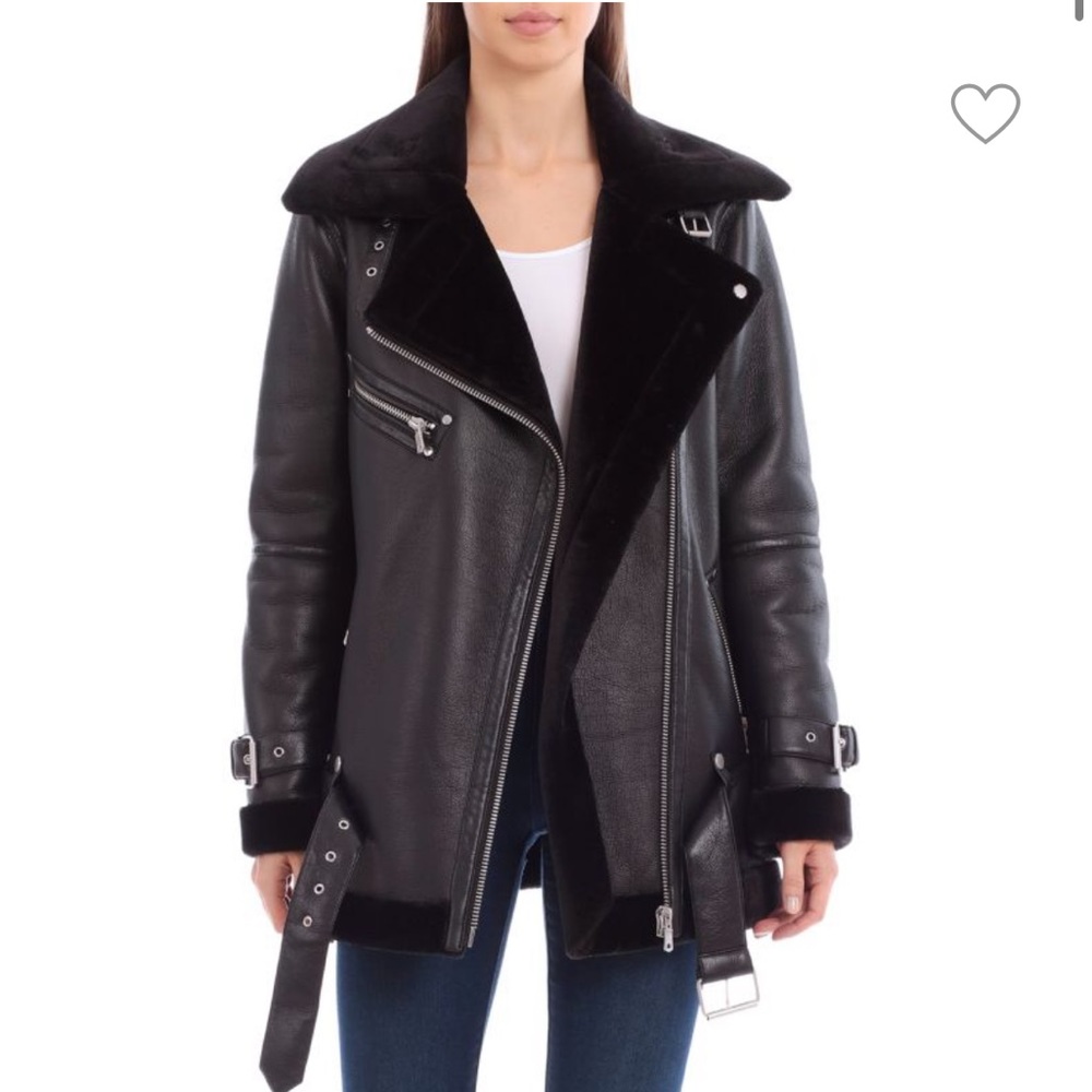 Ave Les Filles Faux Fur-Trim Biker Jacket